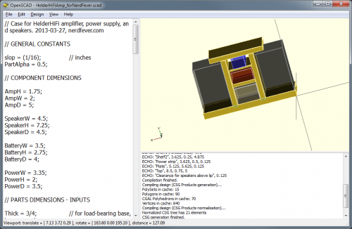 OpenSCAD showing my modeled speaker set